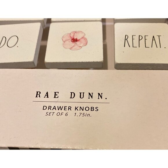 Rae Dunn Drawer Knobs Set Of 6 1.75in White With Inspirational Text & Floral Des - Picture 2 of 2